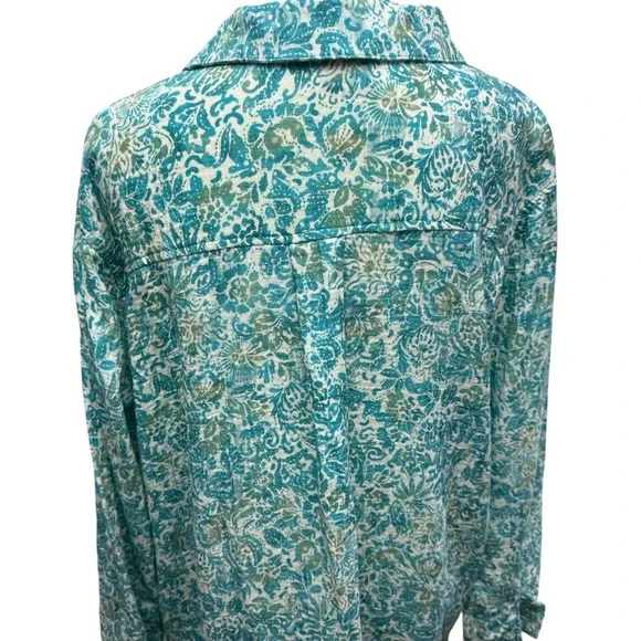 Rip Skirt Hawaii Travel Long Midi Dress Size XL Al Mare Cotton Gauze Roll Sleeve - Picture 5 of 10